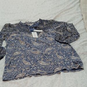 NWT Lucky Brand Womens Boho Sheek Light Paisley In Blues Size Small